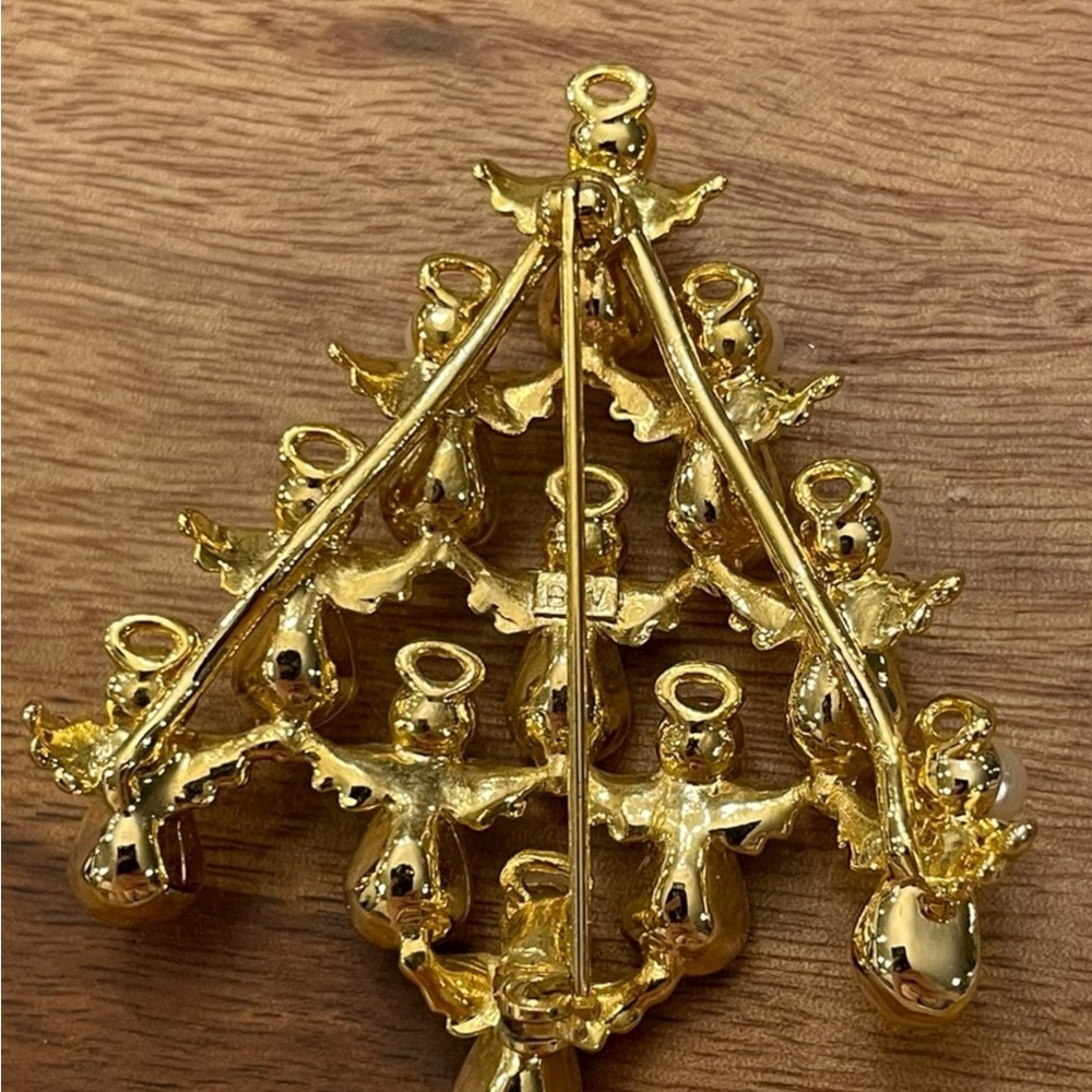 Vintage Avon Angel Christmas Tree Pin Brooch Pearl Rhinestone 2" Holiday Festive - Picture 2 of 5